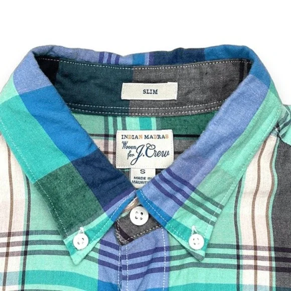 J. Crew Shirt Mens Small S Blue Plaid Slim Indian Madras Long Sleeve Button Down - Picture 7 of 12